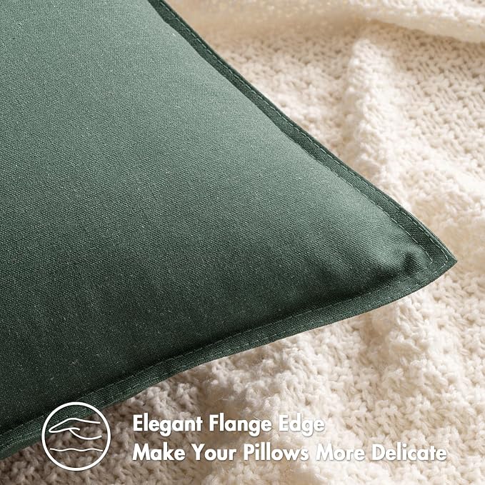 MIULEE Pack of 2 Christmas Linen Pillow Covers 20x20 Inch Dark Green | Boho Farmhouse Modern Accent Throw Pillows, Soft Neutral Cushion Covers, Home Decor for Sofa Couch Bed Living Room