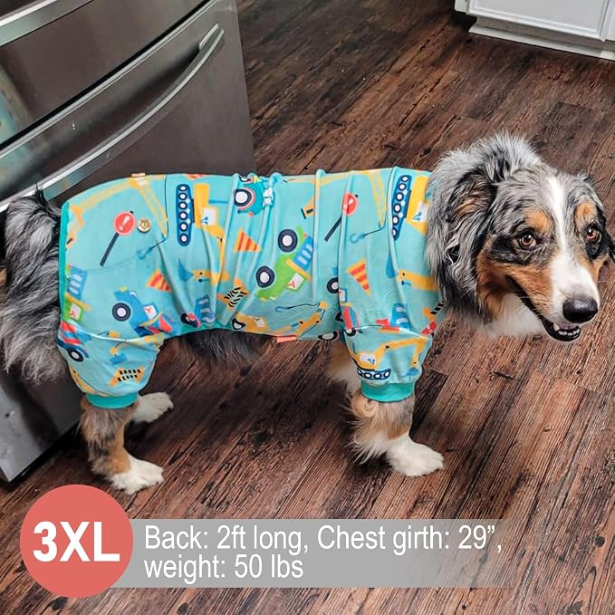 KYEESE Velvet Dog Pajamas for Large Dogs Soft Onesie Shirt, Vehicles | 4-Way Stretch, Lightweight & Breathable, Reduces Shedding, Gentle on Sensitive Skin, Recovery Support, Easy Potty Breaks