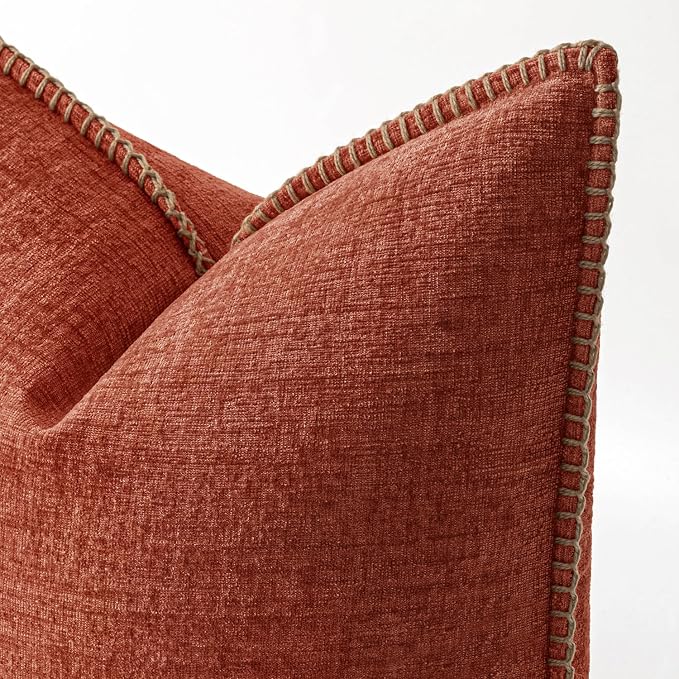 MIULEE Fall Decorative Lumbar Throw Pillow Covers 12x20 Inch Burnt Orange | Terracotta Farmhouse Pillow Covers with Stitched Edge, Soft Chenille Cushion Cases, for Couch Sofa Bed Living Room Home Decor