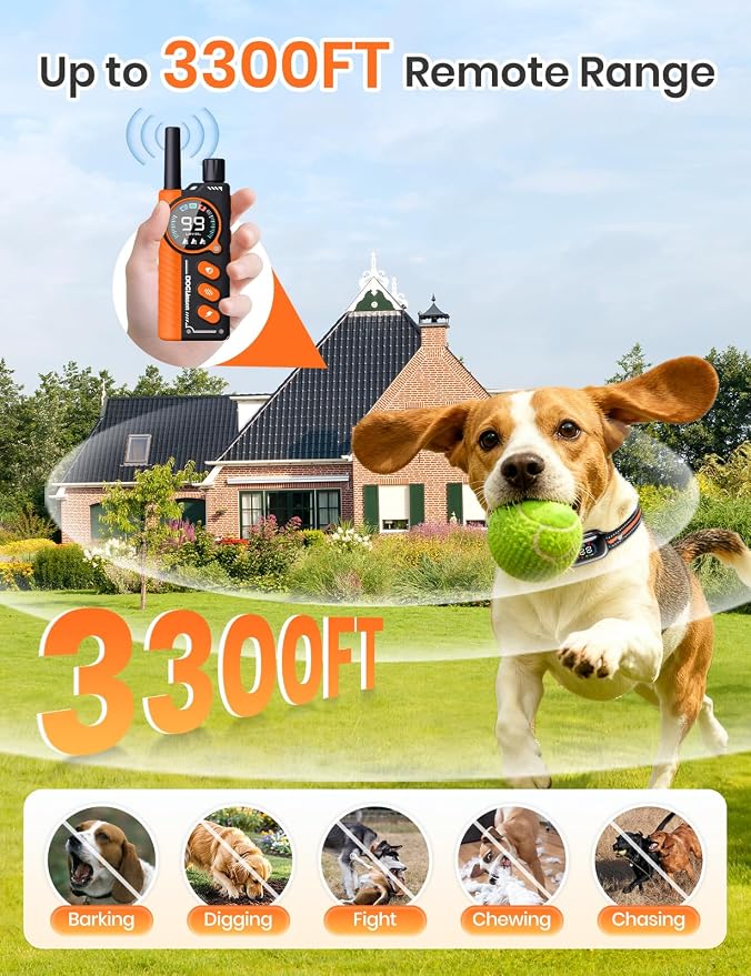 Smart 2-in-1 Dog Shock and Bark Collar - AI Anti-Misoperation | 3300FT Remote Training Collar, IPX7 Waterproof, 4 Modes (Tone, Vibration, Safe Shock, Auto Anti-Bark) for Dogs - Orange