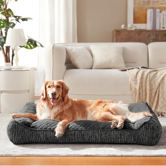 JOEJOY XL Orthopedic Dog Bed for Large Dogs, Extra Thick Foam Pet Bed Sofa | 42" Extra Large Dog Couch Bed with Bolster Sides & Removable Washable Cover, Grey