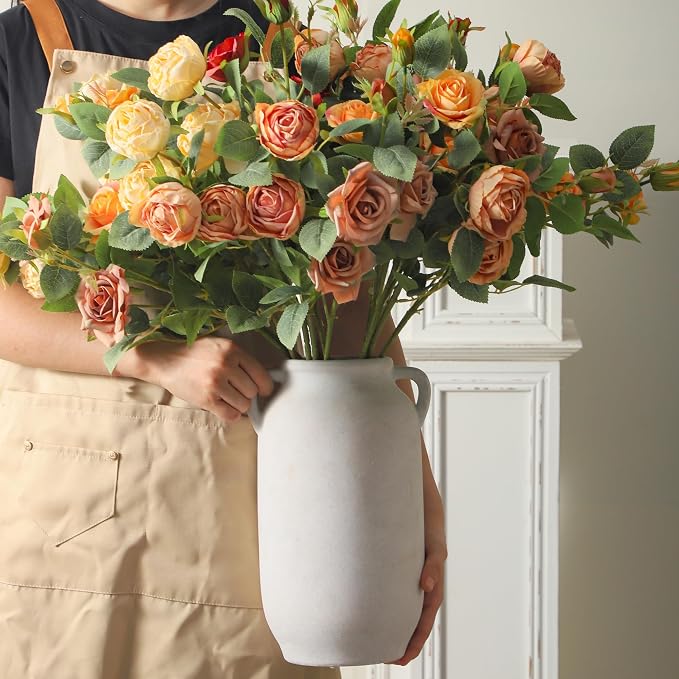 Vanselia Ceramic Flower Vase Home Table Decor Living Room Farmhouse 12 in | Large Tall White Rustic Decorative Flowers Vases Plant Modern Decoration for Kitchen Shelf Coffee Dining Centerpieces Desk