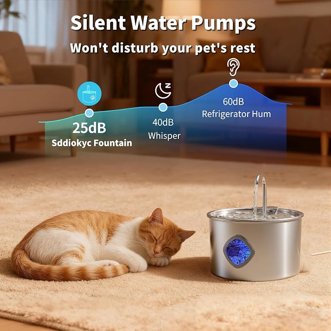 Cat Water Fountain Stainless Steel: 108oz/3.2L Cat Fountain for Drinking - Pet Water Fountains for Cats Indoor - Dog Water Bowl Dispenser - Pets Feeding & Watering Supplies - Automatic Water Dispenser