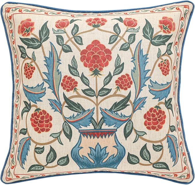 patdrea Designer French Vintage Linen Throw Pillow Cover,18"x18"-Puno B | Elegant Decorative Pillow Case with Zipper,Elegant Floral Pattern,Pillow Cover for Couch Living Room Bedroom Sofa