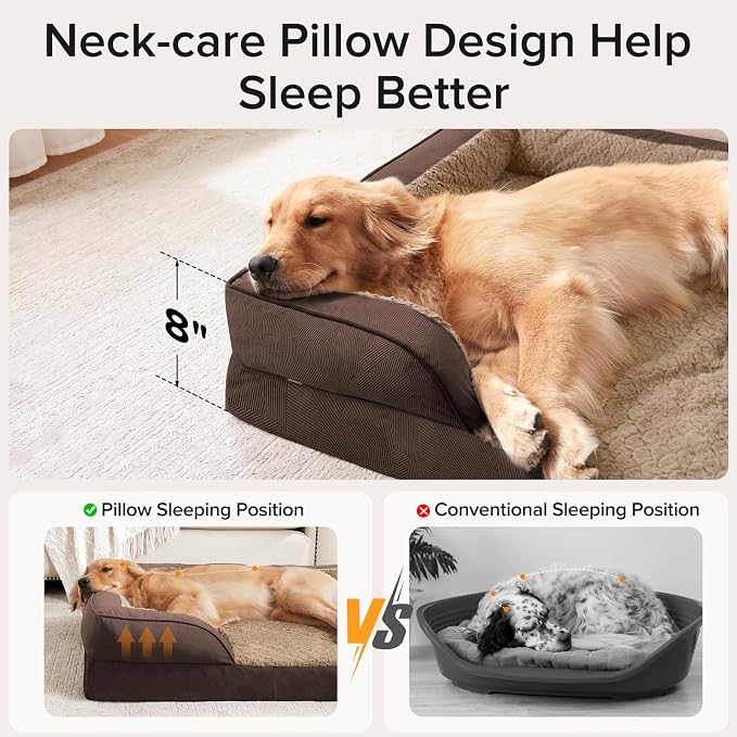 XXL Plus Orthopedic Dog Beds Large Sized, XL Washable Dog Sofa with Egg-Crate Foam, Waterproof Lining and Non-Skid Bottom