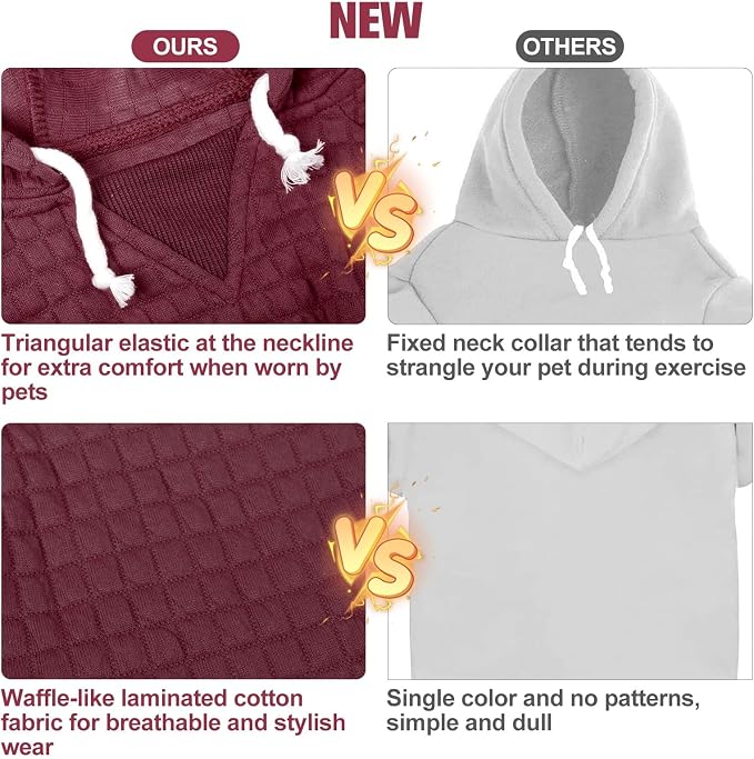 BEAUTYZOO Dog Hoodies Sweater for Large Dogs,Waffle‑Like Laminated Pet Coat | Warm Dog Sweatshirt with Pocket & Leash Hole,Pullover Clothes for Girl Boy Dogs,Stretchy & Easy‑On‑Off,Labrador & Great Danes