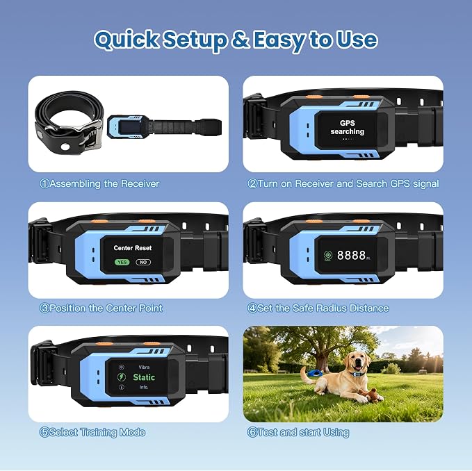 GPS Wireless Dog Fence System - Multifunctional Electric Fence for Large Dogs, Radius Range 100-9999ft, Training Collar with 8 Correction Modes, Perimeter Dog Collar for Large Yard/Outdoor Use Only
