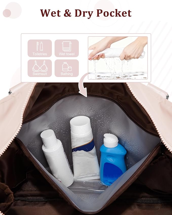 Gym Bag for Women,Travel Duffle Bag for Travel with Wet Pocket Weekender Overnight Carry On Tote Bag Luggage Bag with Trolley Sleeve Personal Item Travel Bag Hospital Diaper Bag Pink