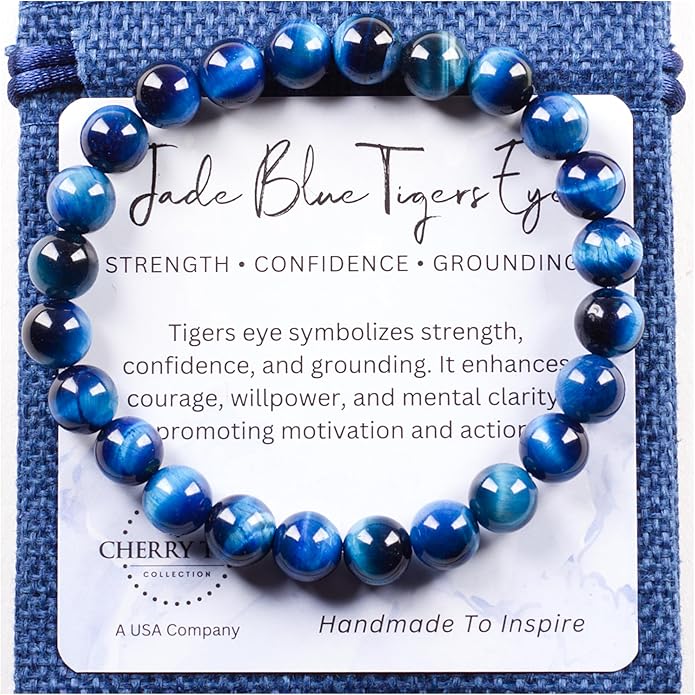 Cherry Tree Collection – Handmade Crystal Bracelets with Black Obsidian, Tiger’s Eye and 6 Other Gemstones for Men & Women – 8mm Beaded Bracelet for Healing, Protection & Positive Energy–Sizes S/M/L