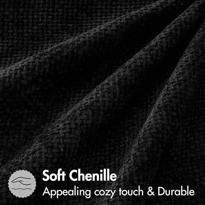 MIULEE Decorative Couch Throw Pillow Covers 16x16 Inch Black 2 Pack | Modern Boho Accent, Soft Chenille Pillow Covers, Farmhouse Cushion Cases for Home Decor Bed Sofa Living Room