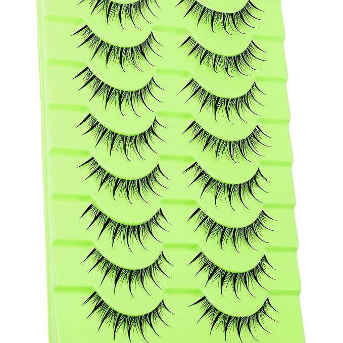 outopen 10 Pairs Manga Lashes with Clear Band Japanese Anime Cosplay Eyelashes Asian False Eyelashes Natural Look Like Individual Clusters(Anime Lashes 9-12MM)