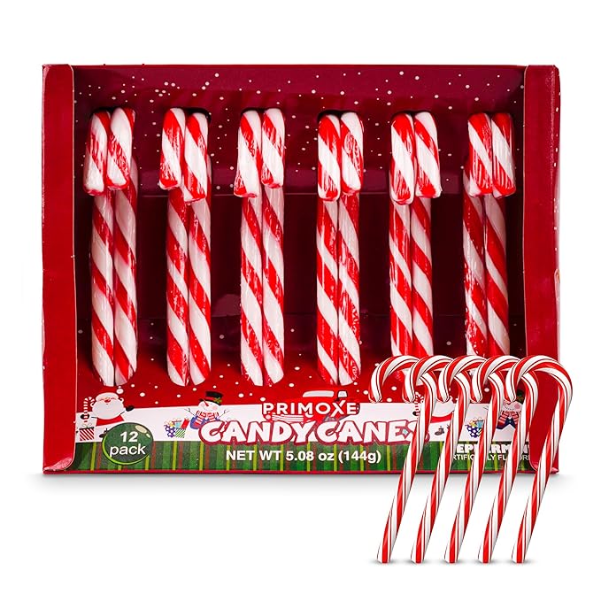 Christmas Candy Canes 12 Pack - Classic Red & White Peppermint Cane Sticks Individually Wrapped - Bulk Christmas Candy for Holiday Treats, Decorations, Stocking Stuffers & Gifts