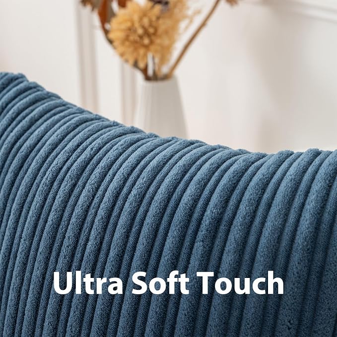UGASA 14x24 Inch Pillow Cover Pack of 1 Soft Boho Stripe Corduroy Long Rectangular Lumbar Cushion Cover Farmhouse Decorative Throw Pillowcase for Bed, Couch, Sofa, Bedroom, Living Room, Dusty Blue