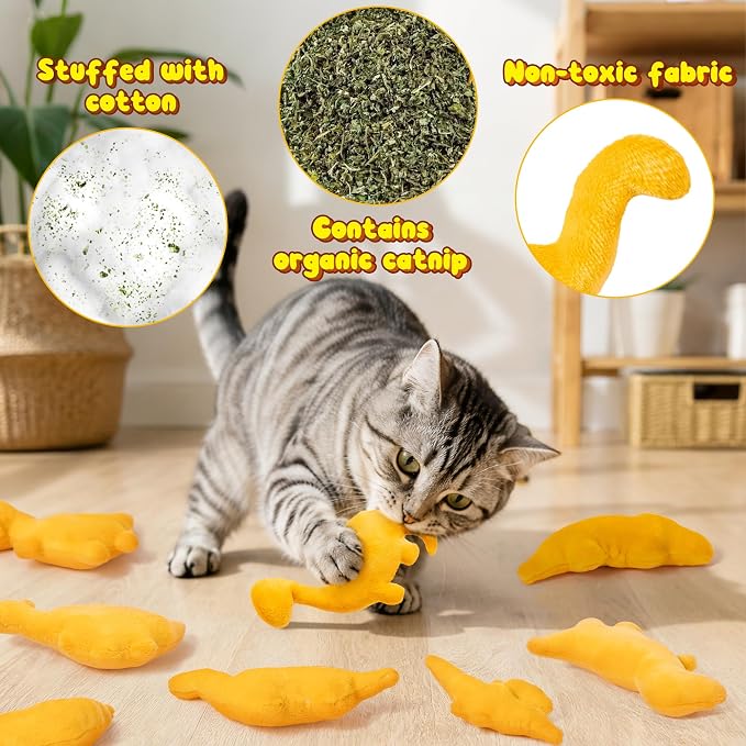 8Pcs Dino Nuggets Catnip Toys for Cat, Interactive Catmint Cat Toy Gift