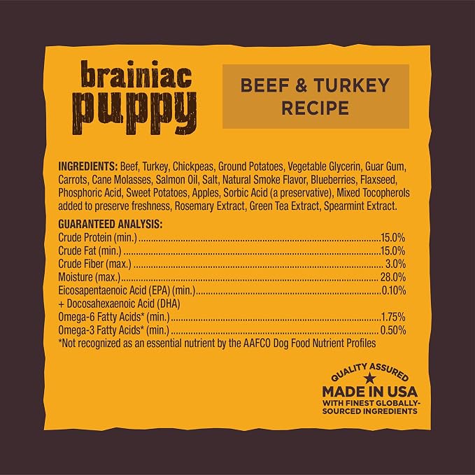 Wellness CORE Brainiac Soft Puppy Training Treats, Natural, Grain Free, Beef and Turkey Recipe, 6 Ounce Bag (Pack of 2)