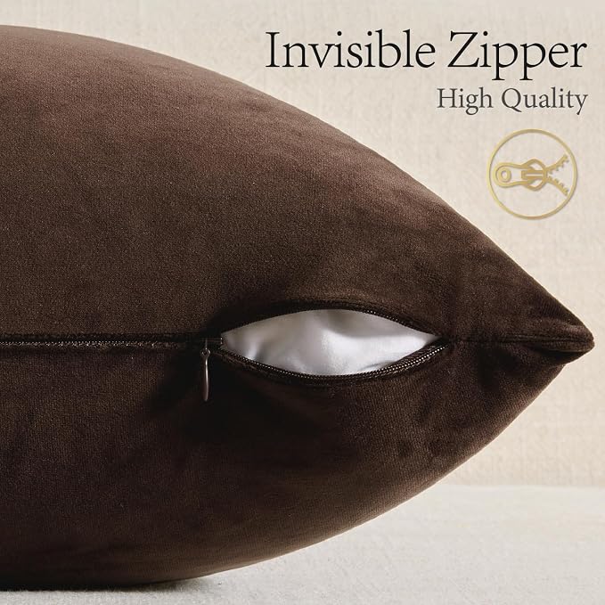 MIULEE Velvet Throw Pillow Covers 18x18 Inch Pack of 2 Chocolate Brown | Soft Solid Decorative Pillow Covers, Modern Luxury Home Decor, for Couch Chair Sofa Bedroom Livingroom