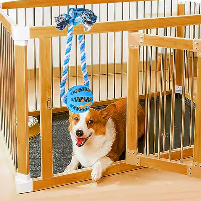 Engorgio Interactive Dog Chew Toys Crate Training Aids for Puppies, Puzzle Treat Dispenser with Rope Dogs Toy Ball Reduce Stress Anxiety Peanut Butter Dog Food Treat Dispenser Toys (Blue)