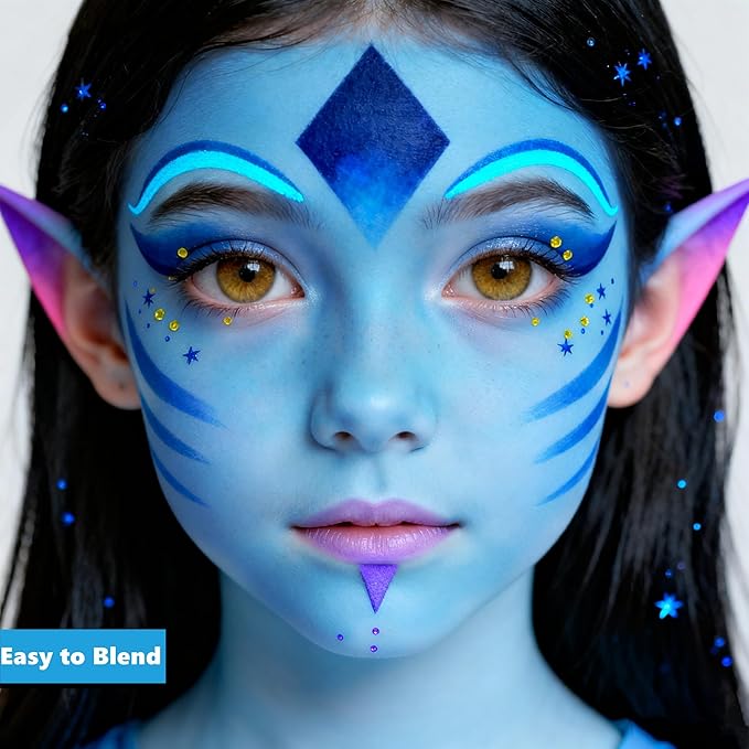 Go Ho Light Blue Face Paint,Waterproof Oil Based Cream Pale Blue Face Body Paint Stick for Halloween Cosplay SFX Ghost Bride Costume Sally Makeup