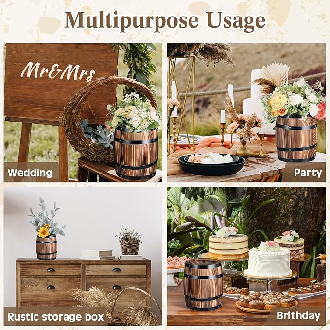 GlikCeil 6 Pcs Wood Wine Barrel Vase Vintage Flower Vase Container Rustic Barrel Planter for Wedding Reception Table Decoration Home Indoor Outdoor Garden Kitchen Party (8 x 6.5 Inch)