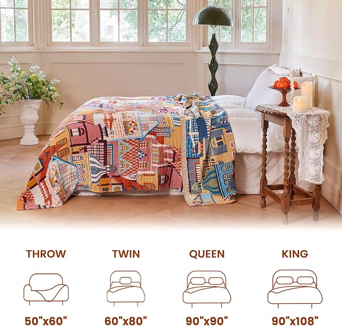MSGKV Roman Castle Cotton Throw Blanket 60"x80" Art Woven Twin Blanket | Roman Castle Pattern, Muslin Throw, Art Woven Design, Twin Size Blanket, Lightweight Comfort, Decorative Home Accent