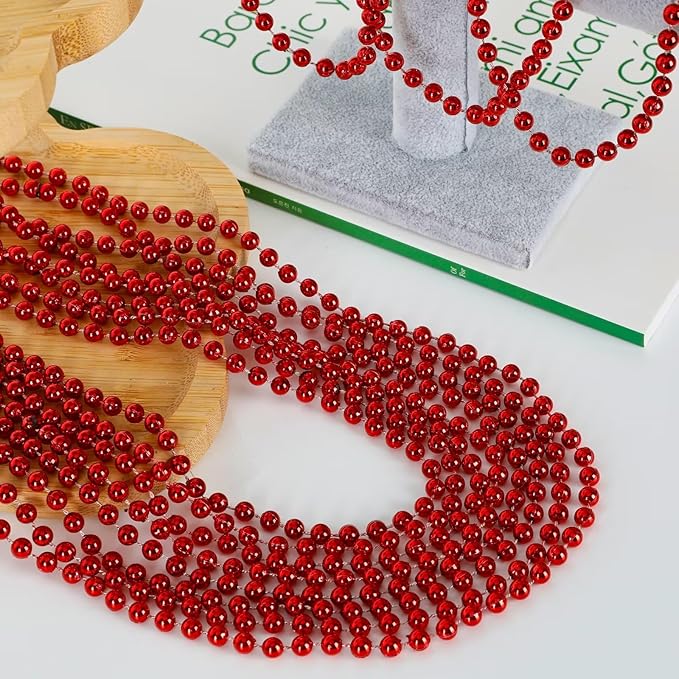24PCS Bead Necklace, Red Bead Necklace Stuff Party Favors, 33" Christmas Necklaces Festival Parade Throw Accessories for Wedding Birthday Valentines Mardi Gras Xmas Celebrations Decorations
