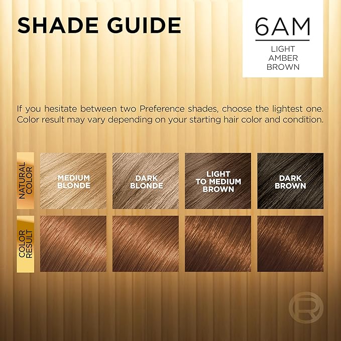 L'Oreal Paris Superior Preference Luminous Fade-Defying Permanent Hair Color, Hair Dye For Up to 9 Weeks of Radiance, 6AM Light Amber Brown, 1 Kit (Pack of 2)