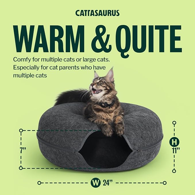 Peekaboo Cat Cave Duo Jumbo Set, Extra Spacious Cat Donut for Multiple & Large Kitty 15+ lbs, Scratch Detachable Cat Beds for Indoor Cats, Washable Cat Tunnel Bed, Best Kitten Toys