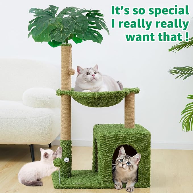 Large Cat Tree for Indoor Cats, Multi-Functional Comfy Cat Bed-48in Tall Cat Tower with Scratching Post, Cozy Hammock for Kittens and Adult Cats, Cute Condo with Toy