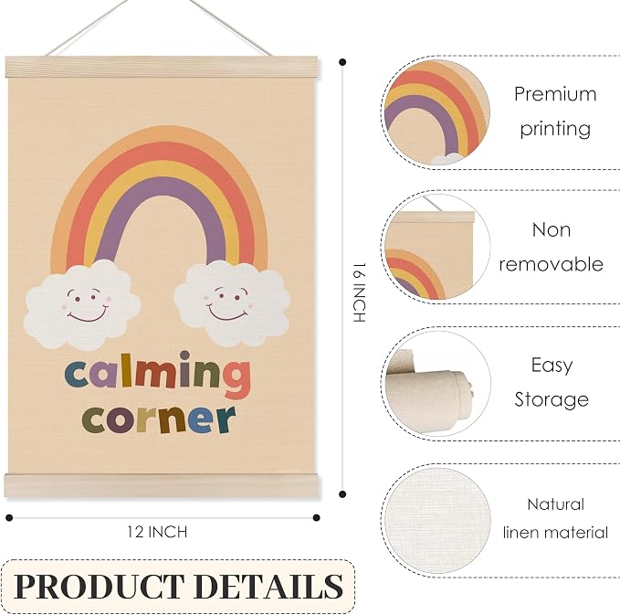 Koesus Calming Corner Posters for Kids, Emotional Chart Wall Art Poster Hanger Frame 12x16 Inch Set of 2, Boho Mental Health Canvas Pictures Prints Framed Wall Decor for Classroom