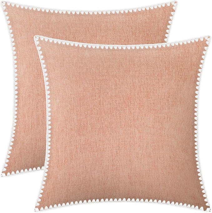 BRAWARM Chenille Throw Pillow Covers 22x22 Inches, Dusty Pink, 2 Pack | Decorative Pillow Covers with Shell Edge, Soft Cushion Cases for Sofa Bed Living Room Home Farmhouse (No Insert)