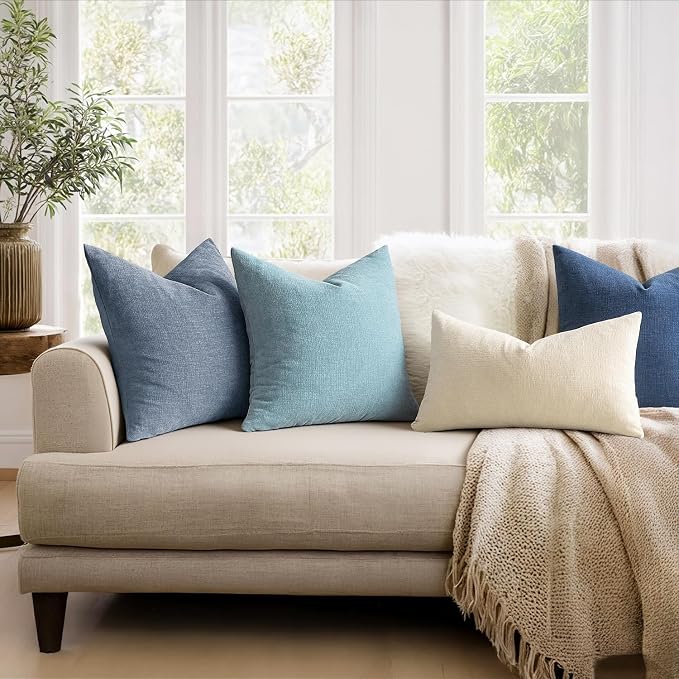 MIULEE Smoke Blue Chenille Couch Throw Pillow Covers, 16x16 | Set of 2, Soft Coastal Home Decor, Modern Farmhouse Decorative Pillowcases for Sofa Living Room Bed