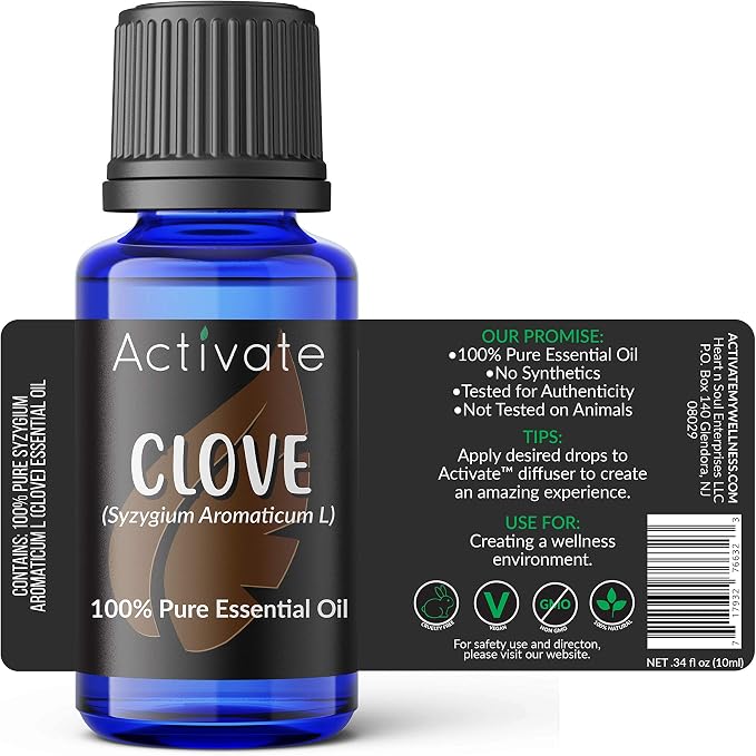 Activate Clove Essential Oil 100% Pure, Premium Grade, Undiluted, Natural, Aromatherapy & Diffuser Use 10ml