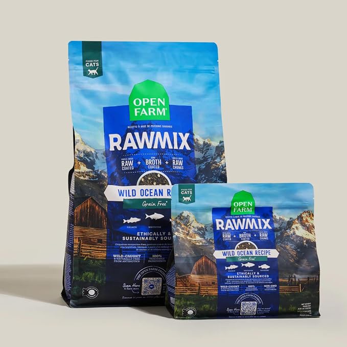 Open Farm RawMix Dry Cat Food, Wild Ocean Grain Free Kibble, 2.25lb Bag | Wild-Caught Whitefish, Salmon & Rockfish, Freeze Dried Raw Chunks, 100% Traceable Ingredients, Non-GMO Fruits & Veggies.