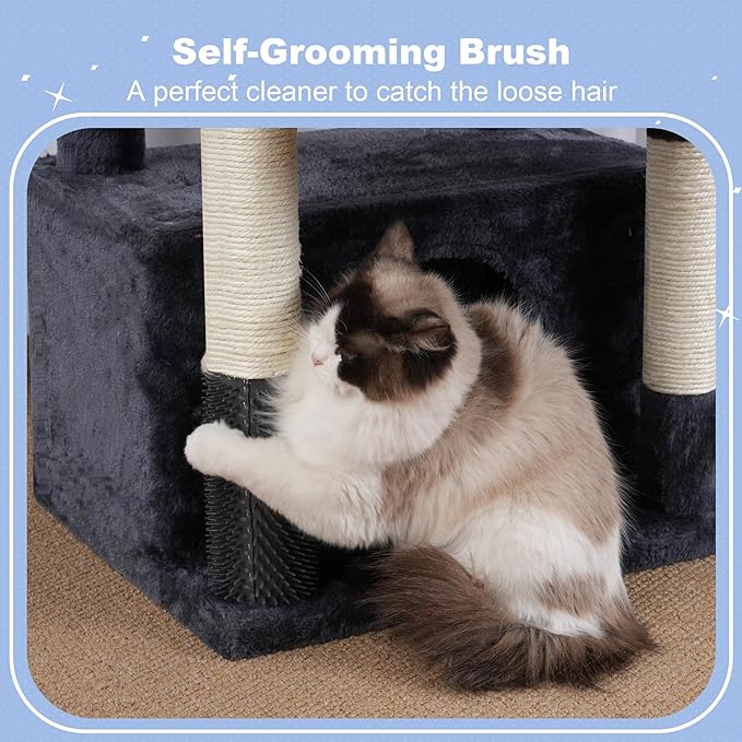 Hey-brother Cat Tree Tower with Extra Large Platform, Big Condo, MPJ070G | 51.1 Inches Scratching Posts with 2 Cozy Hammocks, Self-Grooming Brush for Indoor Adult Cats, Maine Coon, Smoky Gray