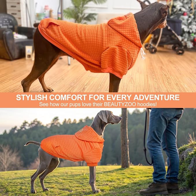 BEAUTYZOO Dog Hoodies Sweater for Large Dogs,Waffle‑Like Laminated Pet Coat | Warm Dog Sweatshirt with Pocket & Leash Hole,Pullover Clothes for Girl Boy Dogs,Stretchy & Easy‑On‑Off,Labrador & Great Danes