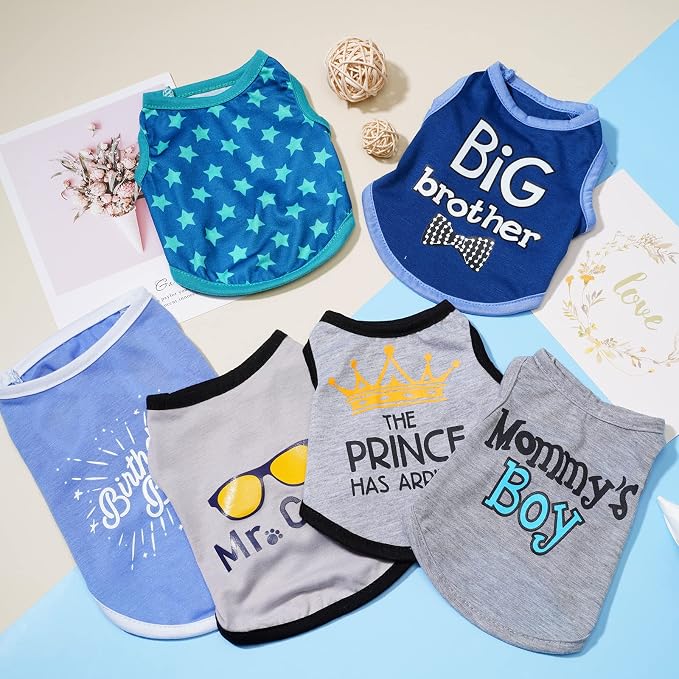 Sadnyy 6 Pack Dog Shirt Printed Pet Sleeveless Vests T Shirts,Medium | Dog Boy Shirts with Letter, Cool Breathable Soft Outfit, Cat Sweatshirt for Medium Dog Accessories
