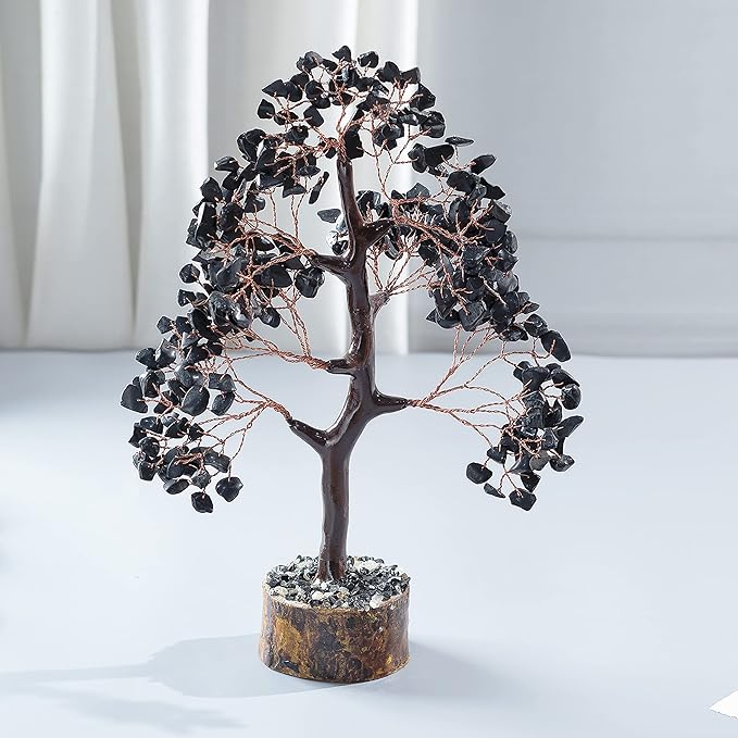 Crocon Black Tourmaline Tree of Life - Crystal Gemstone Chakra Healing Stone - Feng Shui Money Tree - Handmade Spiritual Crystal Gifts