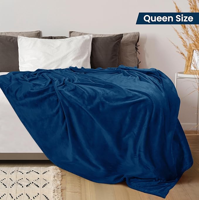 Utopia Bedding Ultra Soft Fleece Bed Blanket Queen Size Navy (90x90 Inches) | Microfiber Plush Warm Lightweight Breathable Cozy Blanket Anti-Static, All Season Use, Gift for Women and Men