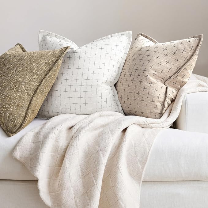 Pillow Covers 26x26 Set of 2 Soft Polyester Textured Pillow Covers with Stylish Flange Edge Cozy Farmhouse Throw Pillows for Couch Bed Sofa Living Room