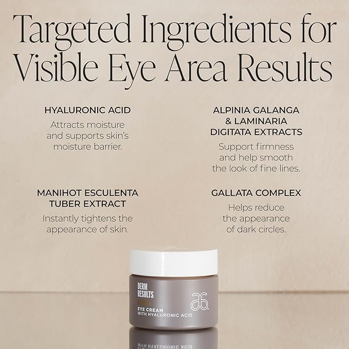 Arbonne DermResults Advanced Eye Cream with Hyaluronic Acid – Hydrating Under Eye Cream – Gentle Formula for All Skin Types 0.5 oz (15 g)