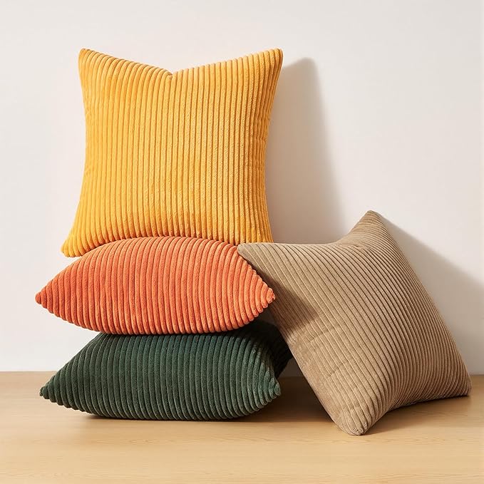 Topfinel Green Rust Throw Pillow Covers 18x18 Inch Set of 4 Mordern Nordic Boho Farmhouse Cushion Covers Soft Corduroy Fall Home Decor for Couch Bed Sofa Living Room