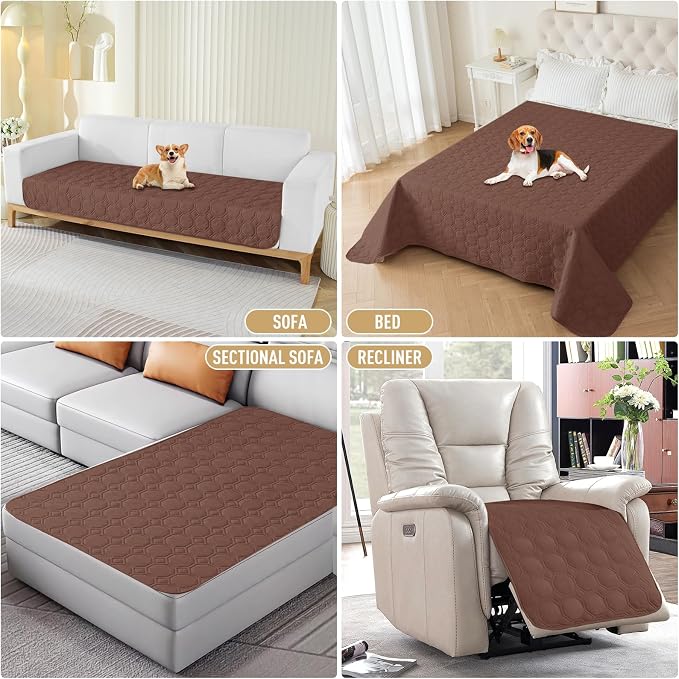 ZNSAYOTX Ultimate Cozy Blankets (68"x82") 100% Waterproof Bed Mat Blanket for Dog Pets, Couch Sofa Protector with Non-Slip Back Washable Durable, Pee Scratch Proof Easy to Clean (Coffee)