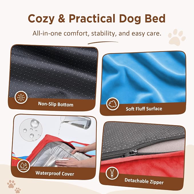 Comfort Expression Orthopedic Dog Bed for Extra Large Dogs with Bolster | Waterproof Dog Couch Bed with Washable Cover & Non-Slip Bottom, Supportive Egg Crate Foam XL Pet Bed, 45x35 Inch