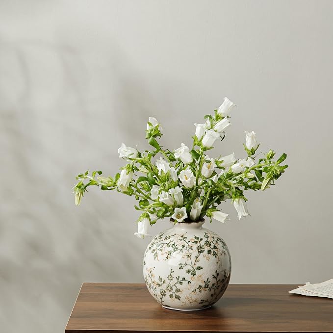 Ceramic Flower Vase for Home Decor, Vintage Green Decorative Vase 5.9 Inch | Rustic Farmhouse Floral Vase for Bookshelf, Coffee Table, Living Room, Kitchen, Mantel, Entryway, Wedding Centerpiece
