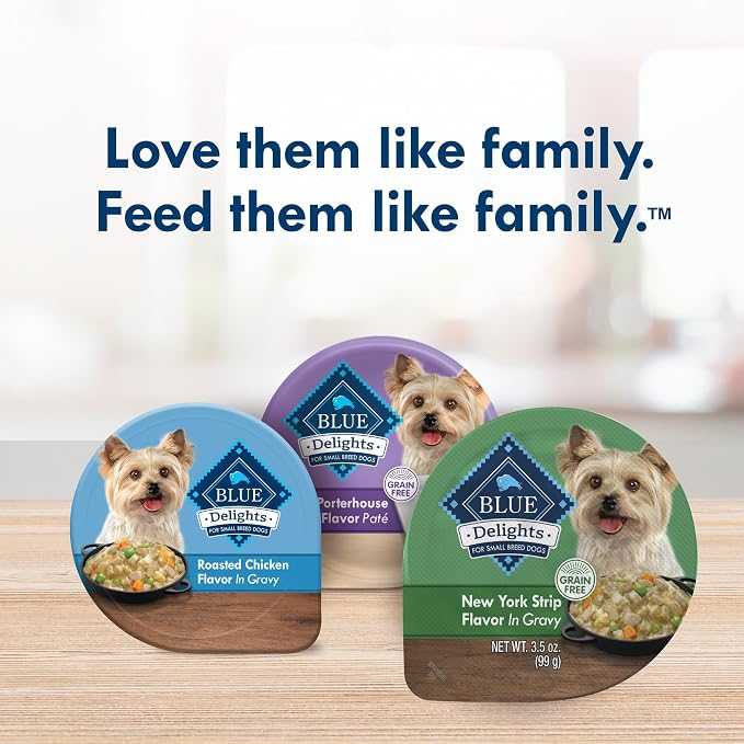 Blue Buffalo Delights NY Strip Small Breed Wet Dog Food, 3.5 oz, 12 ct | Grain-Free, Real Beef First, in Hearty Gravy, No Corn, Wheat, or Soy
