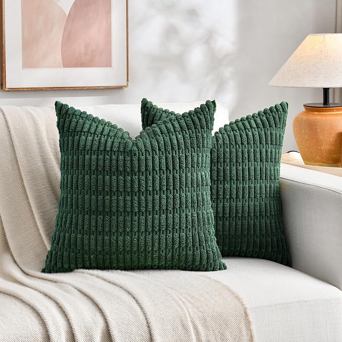Fancy Homi 4 Packs Decorative Throw Pillow Covers for Living Room Couch Bed, Modern Farmhouse Boho Home Décor Accent Cushion Case, 20" x 20", Forest Green