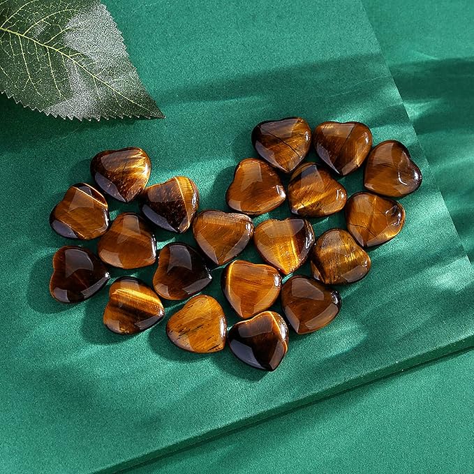 QINJIEJIE 20 PCS Natural Heart Healing Crystals Tigers Eye Polished Crystal Stones Mini Cute Pocket Palm Love Gemstones Set Bulk Wholesale Reiki Energy Balancing Valentine's Day Gift