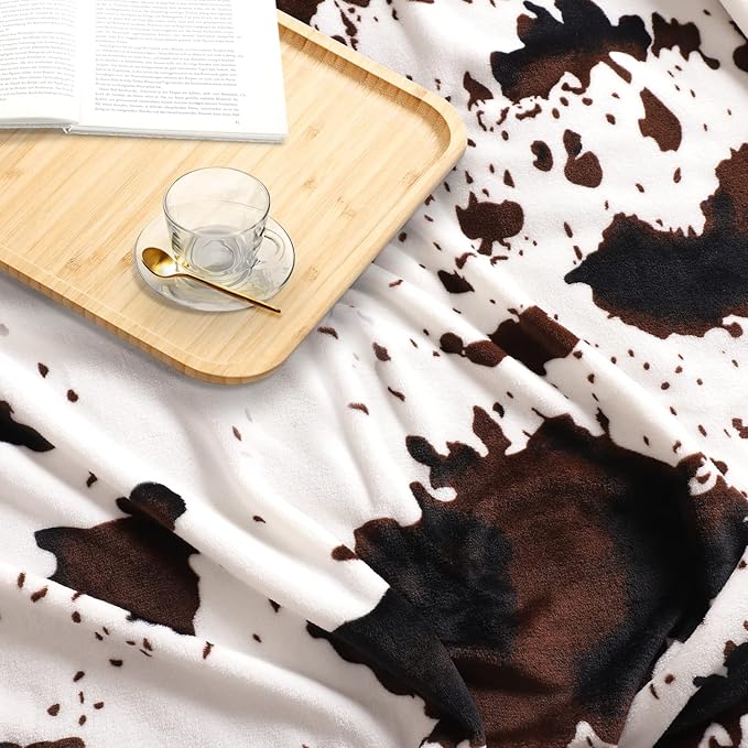 Edenleaf Flannel Cow Print Blanket 60"x80", Ultra Cozy Cow Throw Blanket for Couch Bed and Travel, Cow Decor Throw Blankets for Bed, All Seasons Twin Size Blanket 60"x80"