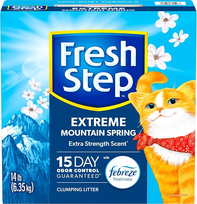Fresh Step Extreme Multi Cat Clumping Litter with Febreze Freshness, Low Dust, Odor Control with Ammonia Block Tech, Compatible in Automatic Litter Boxes, 14 lb. Box (Pack of 2)