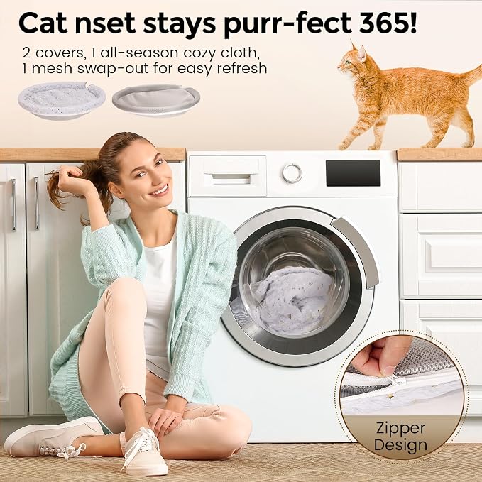 Cat Desk Bed, 360° Rotating & Height Adjustable Hammock Perch, Solid Metal Frame, Premium Velvet Fabric & 3D Mesh Cushion, 2 Washable Covers, Ideal Cat Bed for Indoor Use (Gray)